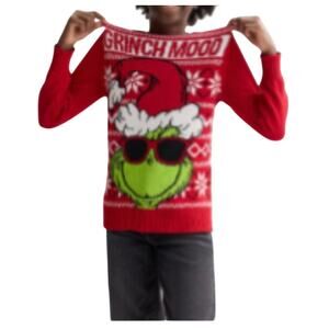 NWT Grinch Mood Christmas Sweater Boys Large Red Knit Sunglasses Santa Hat Ugly